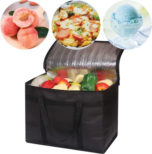 Vista 3 de Paquete de 4 bolsas de comestibles reutilizables aisladas XL con cremallera resistente parte inferior reforzada y asas, plegable, lavable