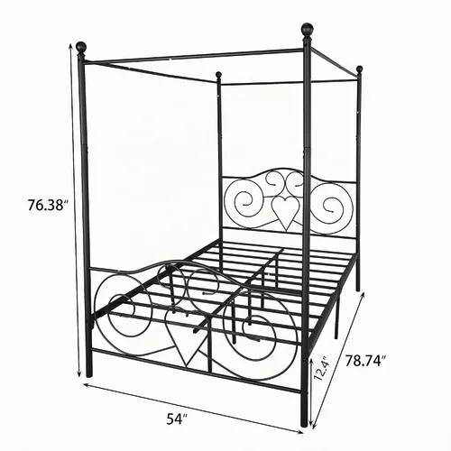 Vista 2 de Marco de cama tamaño matrimonial, listones de acero resistente y soporte con cabecero y estribo, no requiere somier (negro)