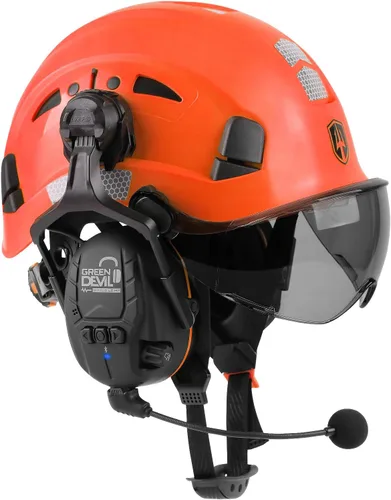 Vista 9 de CASCO DE SEGURIDAD CON VISERA Y OREJERAS BLUETOOTH GREEN DEVIL Casco Duro de Trabajo con Protección Completa, Ventilado, Casco de Construcción ANSI