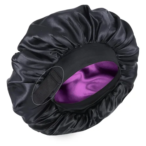 Vista 9 de Gorro de seda para dormir, gorro de satén de doble capa, ajustable, para mujeres negras, gorro de dormir reversible para sombreros de cabello rizado