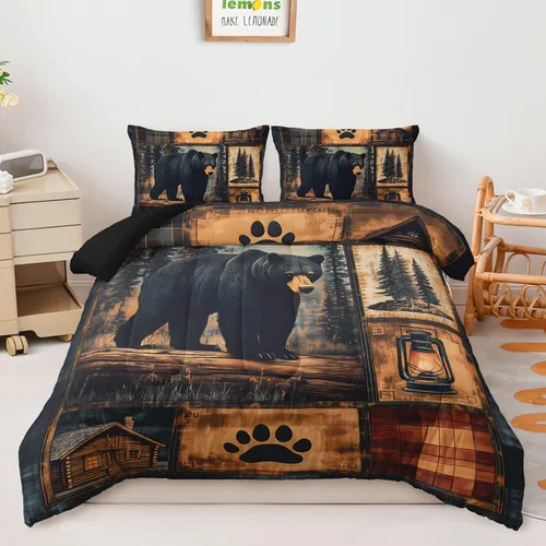 Vista 15 de AILONEN Juego de edredón con cabeza de lobo impresa tamaño individual, juego de ropa de cama de lobo para la noche para niños y hombres, juego