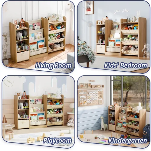Vista 7 de IKALIFE Organizador de almacenamiento de juguetes y libros para niños - Estantería grande con 7 compartimentos removibles, estantería para bebés