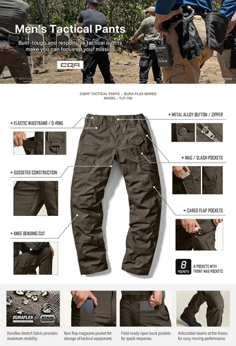 Vista 4 de CQR Men's Flex Ripstop Tactical Pants, Water Resistant Stretch Cargo Pants, Lightweight EDC Hiking Work Pants