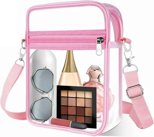 Vista 21 de Bolsa transparente aprobada para estadios, bolsa cruzada transparente, con correa de hombro ajustable para mujer, con bolsillo frontal
