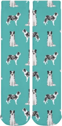Vista 6 de Calcetines deportivos unisex novedosos, Border Collie Blue Merle Dog Turquoise para invierno, cálidos y acogedores, calcetines atléticos casuales