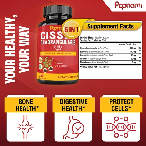 Vista 3 de Cápsulas prémium de Cissus Quadrangularis con boswellia, guggul, cúrcuma, extracto de pimienta negra - 150 cápsulas - Suministro para 5 meses
