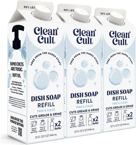 Vista 19 de Cleancult Repuesto líquido de jabón para platos (32 onzas, 1 unidad) – Poder de limpieza a base de plantas – Jabón para platos que corta la grasa