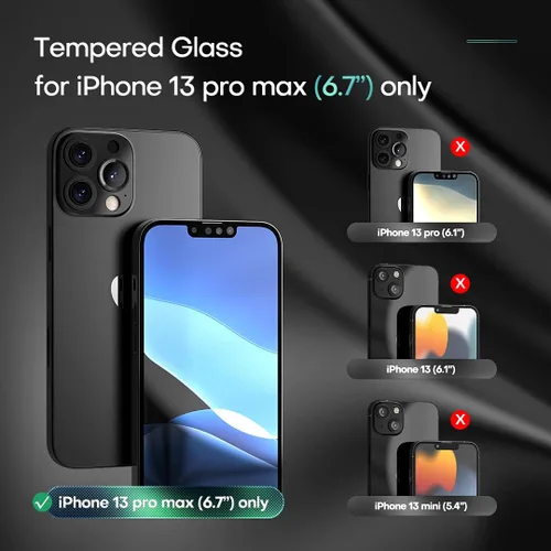 Vista 2 de HATOSHI Paquete de 3 protectores de pantalla de vidrio templado para iPhone 13 Pro Max con 3 protectores de lente de cámara, compatible con fundas