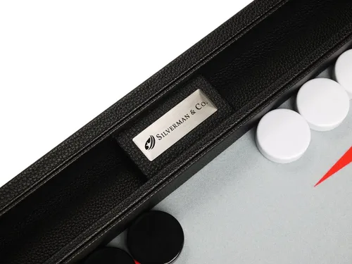 Vista 5 de Juego de Backgammon Premium de 16 pulgadas, tamaño mediano, tablero negro, puntos blancos y rojos escarlata