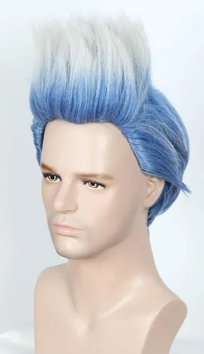 Vista 2 de Linfairy Peluca de cosplay en capas cortas de anime, disfraz de Halloween, pelucas de fiesta de cabello azul plateado