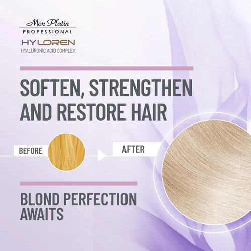 Vista 4 de Mon Platin Professional HYLOREN - Champú para cabello rubio con ácido hialurónico para cabello rubio y con reflejos, champú para cabello rubio, sin