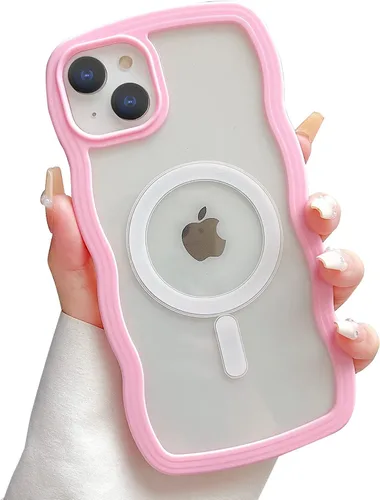 Vista 27 de Yeddabox Magsafe - Funda compatible con iPhone 13, diseño de ondas, lindo marco de colores de caramelo con ondas de agua, a prueba de golpes