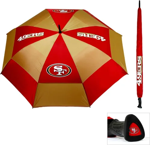 Vista 17 de Team Golf NFL San Francisco 49ers - Paraguas de golf de 62 pulgadas con funda protectora, diseño de protección contra el viento de doble toldo