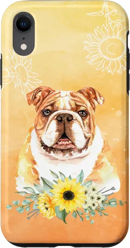 Vista 24 de iPhone 16 Cute English Bulldog Dog Bully - Sunflower Floral Flowers Case