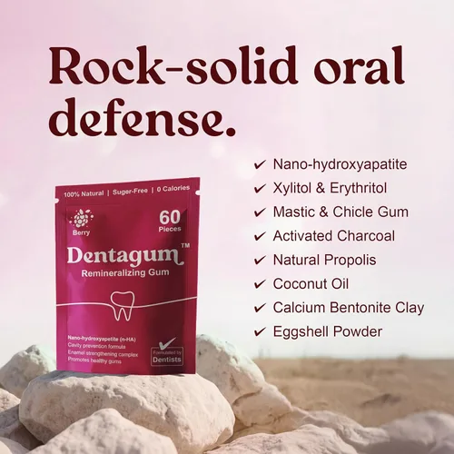 Vista 4 de Dentagum Goma de mascar remineralizante con nano-hidroxiapatita y xilitol - Goma de mascar de bayas sin azúcar para reparación de esmalte