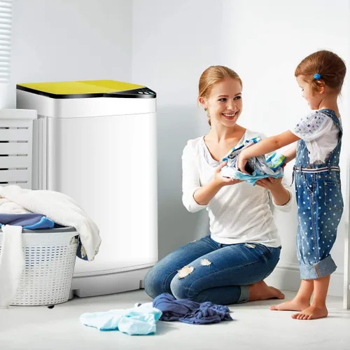 Vista 3 de Mini lavadoras portátiles completamente automáticas, capacidad de carga de 7.7 libras, con luz giratoria y barril integrada para dormitorios