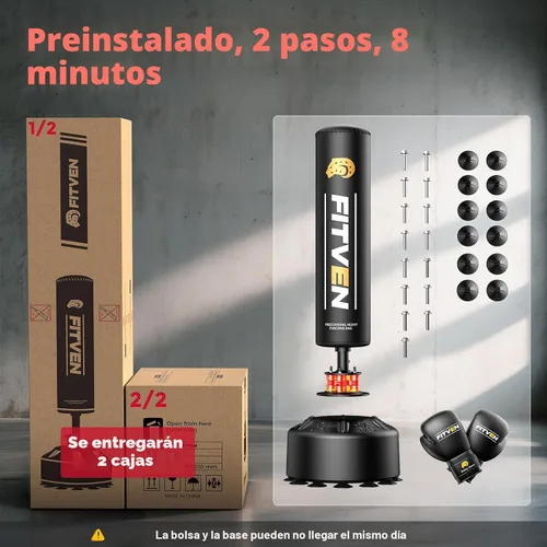 Vista 8 de FITVEN - Bolsa de boxeo independiente con guantes de boxeo, bolsa de boxeo pesada con base de ventosa - Bolsa de kickboxing para hombres
