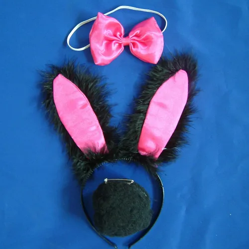 Vista 3 de Colaxi Conjunto de disfraz de conejo, diadema de orejas de conejo, pajarita y accesorios de cola
