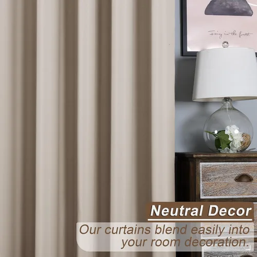 Vista 4 de mstexa Cortinas opacas beige para techo alto sala de estar, cortinas extralargas de lino sintético con ojales para cortinas de casa de 2 pisos
