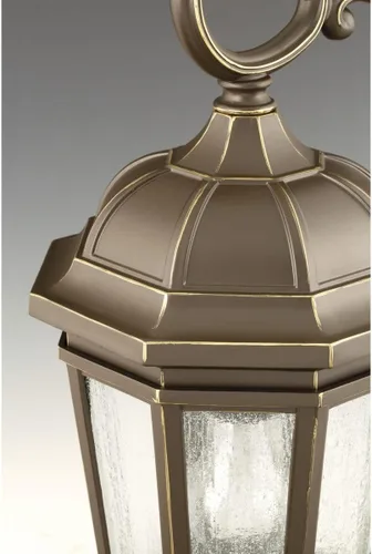 Vista 8 de Progress Lighting Verdae Collection - Farol de pared grande tradicional de cristal transparente con 3 luces, para exteriores, bronce antiguo