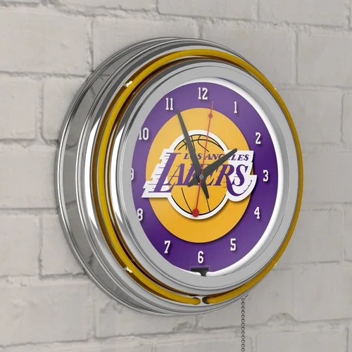Vista 2 de Los Angeles Lakers NBA - Reloj de neón de doble anillo cromado
