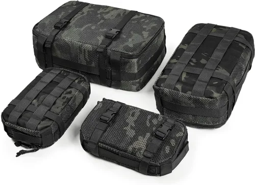 Vista 25 de Juego de 4 cubos de embalaje tácticos, bolsa de almacenamiento de malla compresible, organizador portátil Edc Molle.