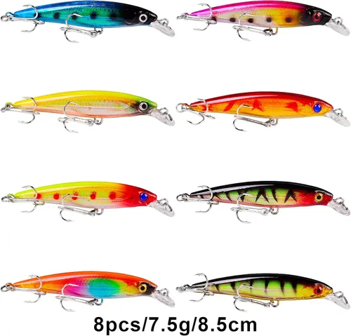 Vista 3 de Juego de Señuelos de Pesca de Lubina para Agua Salada y Dulce, Incluye Señuelos de Superficie, Señuelos Duros, Minnow, Crankbait, Lápiz VIB