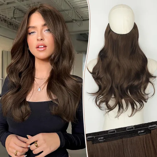 Vista 29 de KooKaStyle Extensiones de Cabello con Alambre Invisible, Largas, Lacias, en Capas, Sintéticas con Alambre Transparente, Tamaño Ajustable, 6 Clips