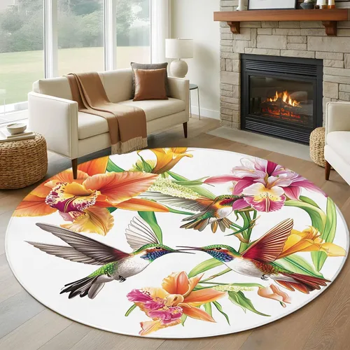 Vista 13 de Small Area Rugs 2x3 Ft, Orange Floral Non-Slip Area Rugs for Living Room Bedroom Entryway, Spring Kingfisher Watercolor Retro Art Washable Carpet