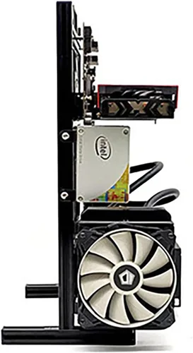 Vista 2 de Mini ITX PC banco de pruebas ordenador refrigeración por agua marco abierto overclock aire vertical caso mini todo aluminio HTPC soporte tarjeta