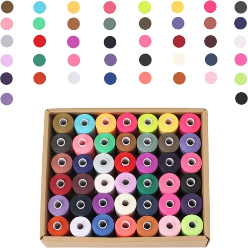 Vista 4 de Simthread Hilo de coser multiusos, 42 carretes surtidos de poliéster de 1000 yardas para costura, prácticos hilos de coser de poliéster para máquina