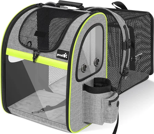 Vista 25 de Pecute - Mochila para mascotas, extensible con malla transpirable para perros pequeños, gatos, mochila para mascotas, para senderismo, viajes