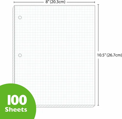 Vista 2 de BAZIC - Papel de relleno de hojas sueltas, 100 hojas, 4-1 pulgadas, cuadrados, 3 agujeros perforados para carpetas de anillos, dibujo gráfico