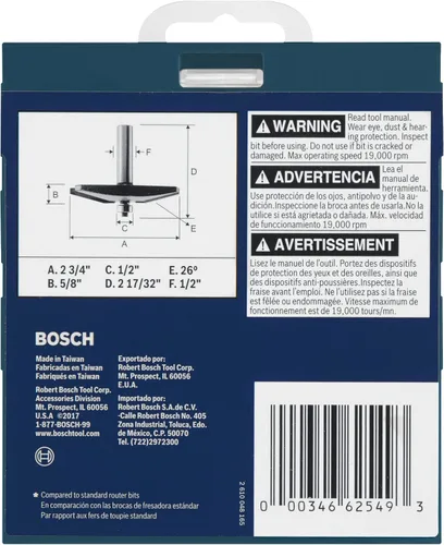 Vista 4 de Bosch 85637MC Broca para enrutador de panel elevado tradicional con punta de carburo de 2-3/4 pulgadas x 5/8 pulgadas