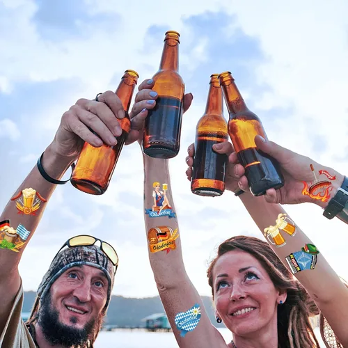 Vista 6 de HOWAF Tatuajes temporales para el Oktoberfest, 72 tatuajes falsos para niños, calcomanías impermeables para suministros de festivales de cerveza