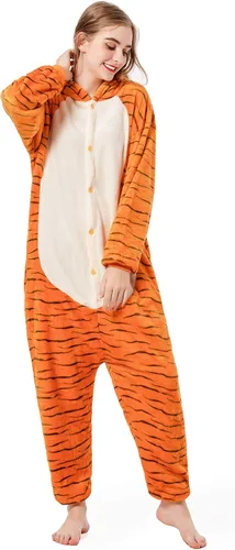 Vista 3 de Griong Fit Snug Adult Onesie Costume Pajamas, Unisex Flannel Cosplay Animal One Piece Halloween Sleepwear Homewear
