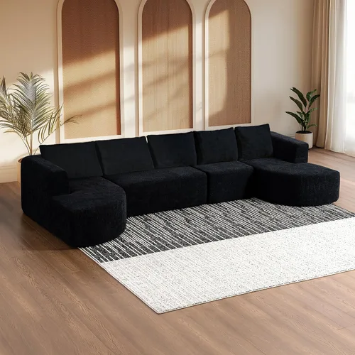 Vista 11 de Sofás seccionales sin hueso de 144 pulgadas para sala de estar, moderno sofá modular en forma de U con diván, cómodo sofá de espuma viscoelástica