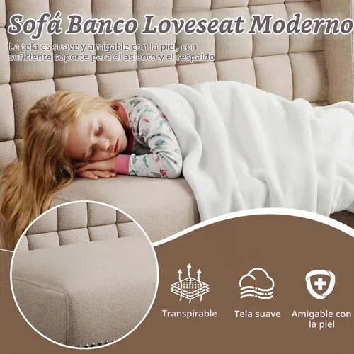 Vista 5 de Andeworld Sofá Loveseat Settee Banco Sofá Moderno, Banco Banqueta Tapizado con Respaldo para Comedor, Sala de Estar, Pasillo o Entrada, Putty