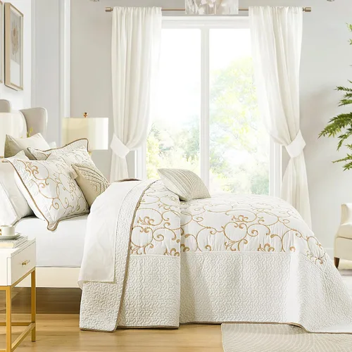 Vista 3 de Juego de cubrecama de gran tamaño de 100% algodón, 120"x102" extra grande para cama Queen, con fundas de almohada, ropa de cama bordada ligera de 3