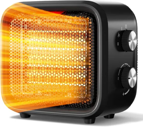 Vista 9 de Calentador de espacio pequeño, mini calentador de escritorio PTC de 1500 W, termostato portátil, calor rápido 2S, silencioso, seguro para dormitorio