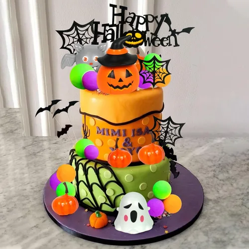 Vista 3 de Decoración de Halloween para tartas de calabaza, murciélago, fantasma