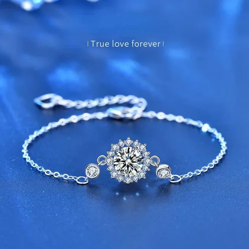 Vista 4 de StarGems 1 pulsera de moissanita 925 chapada en platino y circonita rodeada ajustable con diseño de girasoles B4692, Piedra, moissanita
