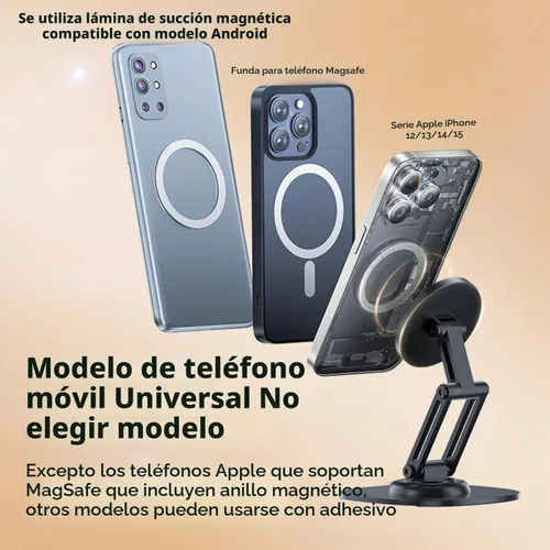 Vista 9 de Soporte magnético para teléfono para escritorio, giratorio de 360 grados, ajustable, plegable, de aluminio para MagSafe con base antideslizante