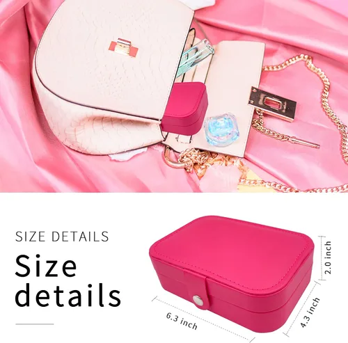 Vista 4 de CACASO Joyero organizador portátil de joyas de viaje de 2 capas caja de almacenamiento de joyas para mujer caja de joyería pequeña de piel sintética