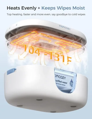 Vista 3 de Momcozy - Calentador de toallitas para bebé, diseño innovador de resorte, dispensador de gran capacidad para 60-80 unidades, 4 modos de control