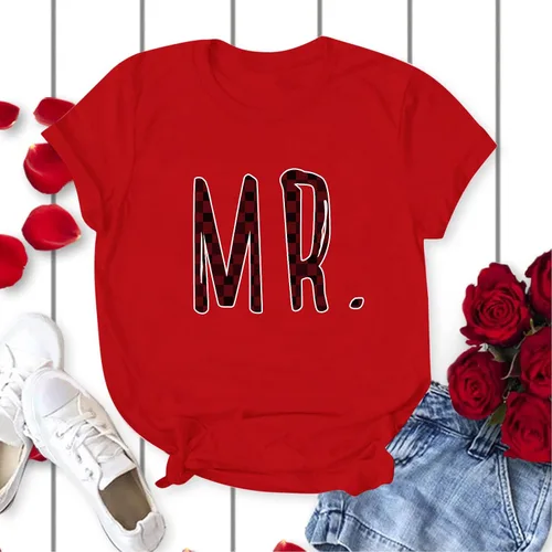 Vista 4 de Camiseta de manga corta unisex con estampado de letras a juego para parejas, para San Valentín