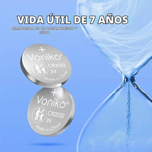 Vista 3 de Voniko Pilas de litio CR2032 de 3 V para seguridad infantil, compatibles con AirTag, llaveros, termómetros, básculas, 7 años de vida útil