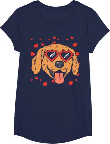 Vista 73 de Golden Retriever cara corazón gafas día de San Valentín perro regalo camiseta Negro