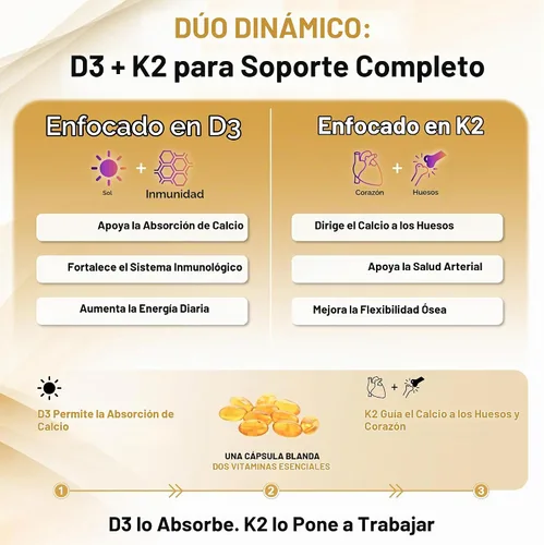 Vista 2 de Vitamina D3+K2 con aceite de coco, vitamina D vegana de 5,000 UI y MK7 Vitamina K 110mcg para apoyo óseo, corazón e inmunológico, sin OMG, probado