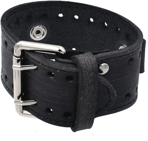 Vista 3 de Nemesis FSB-K - Correa de reloj de pulsera de cuero ancho marrón negruzco, Puño